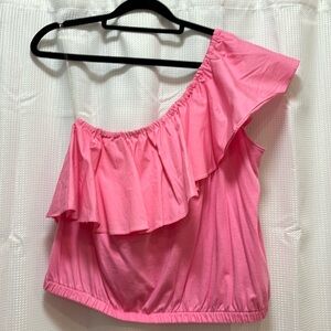 One shoulder pink top